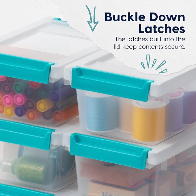 IRIS USA Storage Bins with Lids |Made in USA| 1 Qt - (6-Pack) - Clear | Sensory Craft Organizers, Plastic Clip Box Totes, Flat Containers for Organizing Paper, Office, Art & Study Supplies