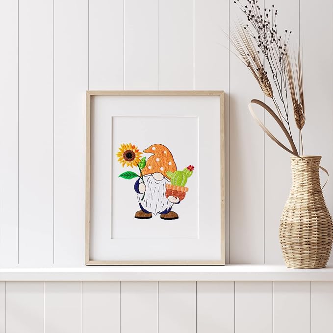 Nuberlic Embroidery Kit for Beginners Adults with Gnome Pattern | Adults Starter Cross Stitch Kit DIY Needlepoint with Hoop, Pre-Printed Fabric, Threads & Step-by-Step Guide