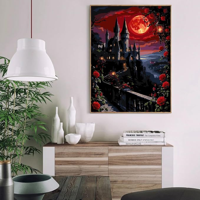 VIGEGU Roses Castle Paint by Numbers Kit for Adults Beginner 16x20 Inch | Easy Adult Paint by Number Kits on Canvas DIY Painting for Beginners Art by Numbers for Home Wall Decor