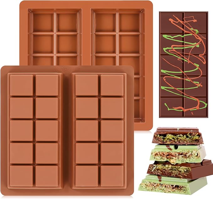 Dubai Chocolate Molds 1 Inch Deep, Silicone Chocolate Bar Mold – Non-Stick, Flexible, Large and Thick Homemade Chocolates, Candies, and Desserts - Set of 2