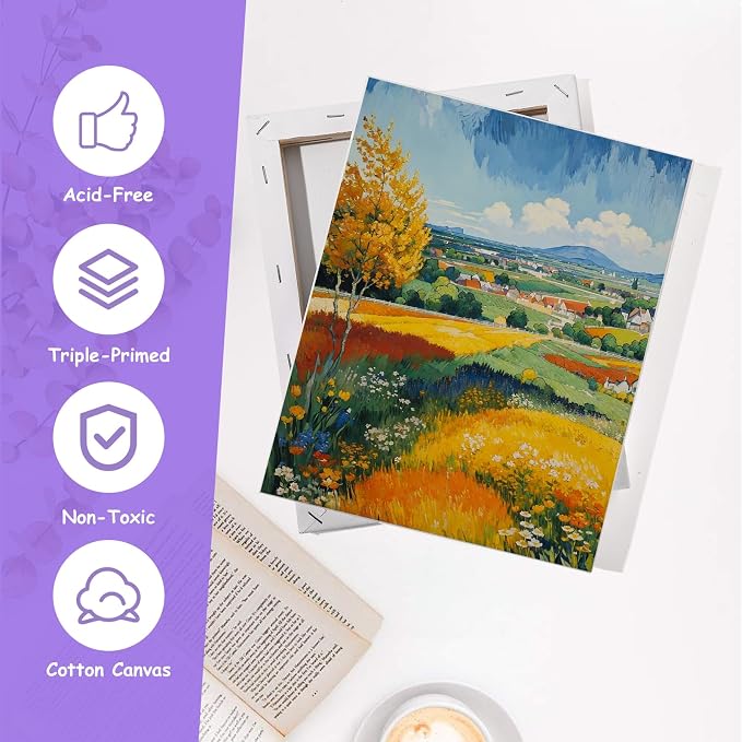 ESRICH Stretched Canvas for Painting, 12 Pack 4x4, 4x6, 8x10, 11x14(3 of Each) Canvas Set, Multi-Size Blank Canvases for Painting, Primed Paint Canvas for Kids, Adults, Beginners, Artists.