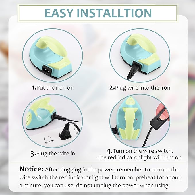 Honoson Mini Craft Iron Mini Heat Press Small Iron 3.93 x 2.36 x 2.76 In Portable Handy Tiny Flatiron with Charging Base Accessory for Fuse Bead Patch DIY Heat Transfer Vinyl(Light Yellow, Mint Green)