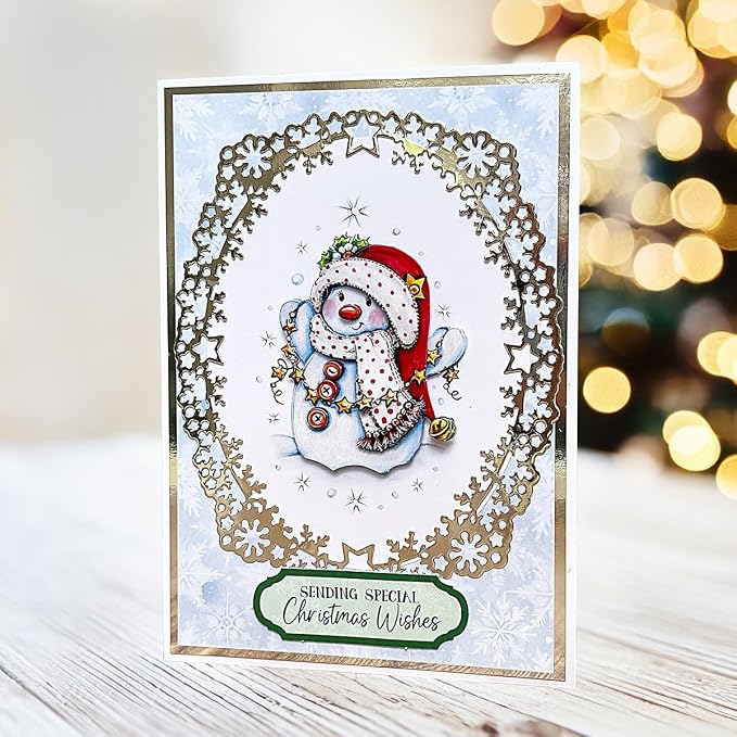 Katy Sue Snowmen Scenes Die Cut Decoupage Pack. 12 Pre-Cut Decoupage Paper Sheets for Christmas Card Making Supplies Featuring Images of Snowmen, Card Toppers, & Sentiments