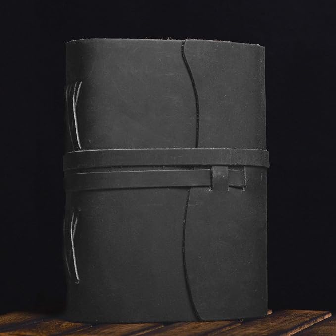 LEATHER VILLAGE Journal Leather Edge Cut, Black 7x5.