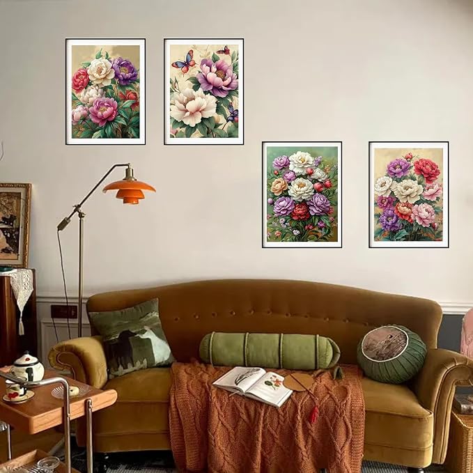 DOZEEZOP 4-Pack Diamond Art Kit for Adults, 5D Diamond Painting 12x16 Inch | Flowers pictures, Full Round Drills, Home Wall & Shelf Decor, Beginner-Friendly DIY Craft, Stress Relief, All-Occasion Gift