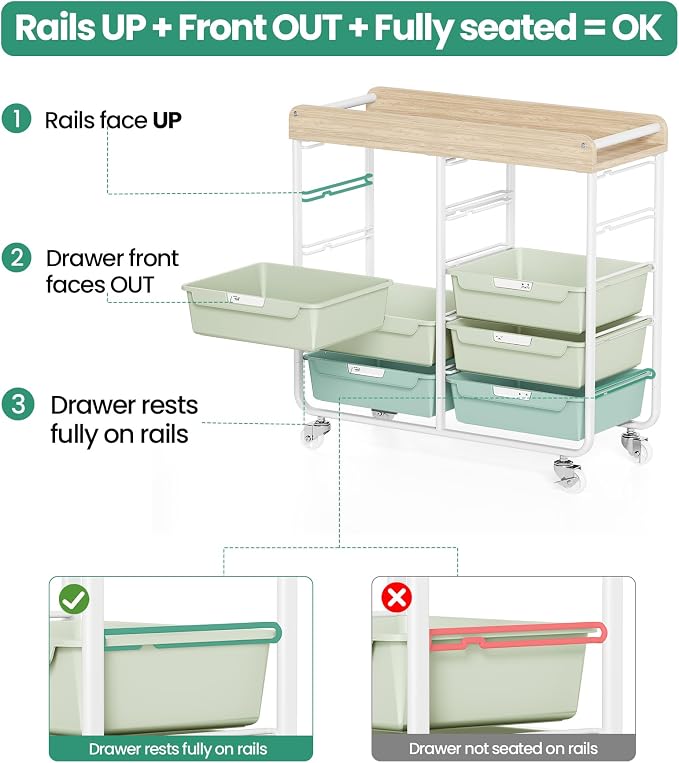 10 Drawer Rolling Storage Cart with Wood Top for Classroom Crafts Green | Easy Setup, Large Capacity, Sturdy Build, Lockable Mobility, For office, classroom and home supplies