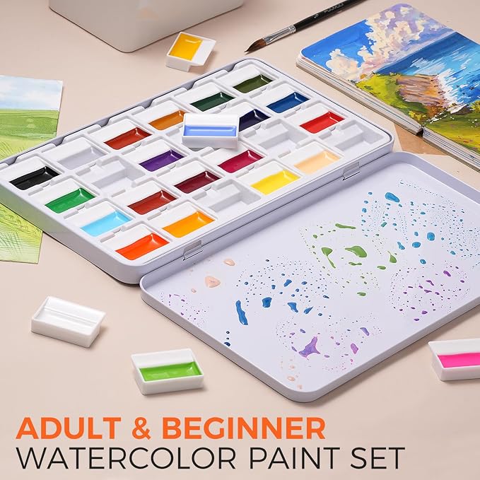 Fuumuui CREAMORA Watercolor Paint Set 24 Color Opaque Semi-Solid High-Saturation Paint | Art Supplies with Strong Coverage and Rich Pigments for Artists Beginner Painters Amateur Hobbyists Painting