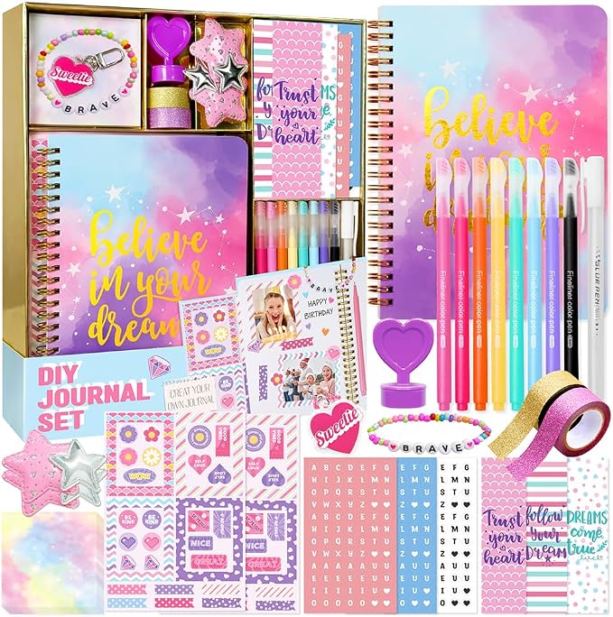 Nollh DlY Journal Kit for Girls Scrapbook Gifts for 8-12 Year Old Girl | 200+PCS Teen Tween Girl Gifts Trendy Stuff Stationery Set Art Crafts Kit 8 9 10 11 12 13 14 Year Old Girl Birthday Gift