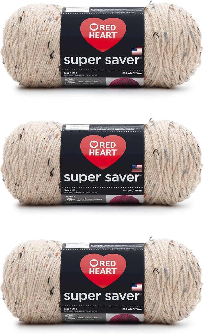 Red Heart Super Saver Yarn, 3 Pack, Buff Fleck 3 Count