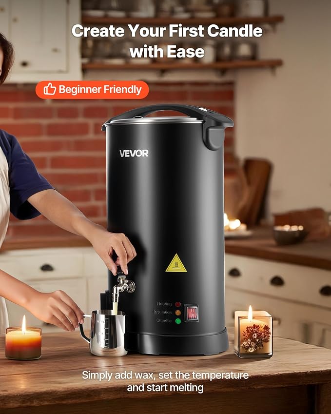 VEVOR 30 Lbs Wax Melter for Candle Making, Fast and Even Heating, with Easy Pour Spout and Temperature Control, Hourglass Base for Non-Stick Smooth Flow, Wax Melting Pot for Making Candles Soaps