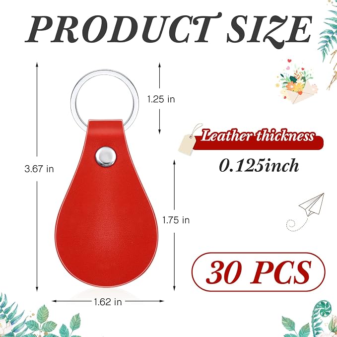 Taiyin 30 Pcs Leather Key Fob Kit PU Leather Keychain Blanks, Red