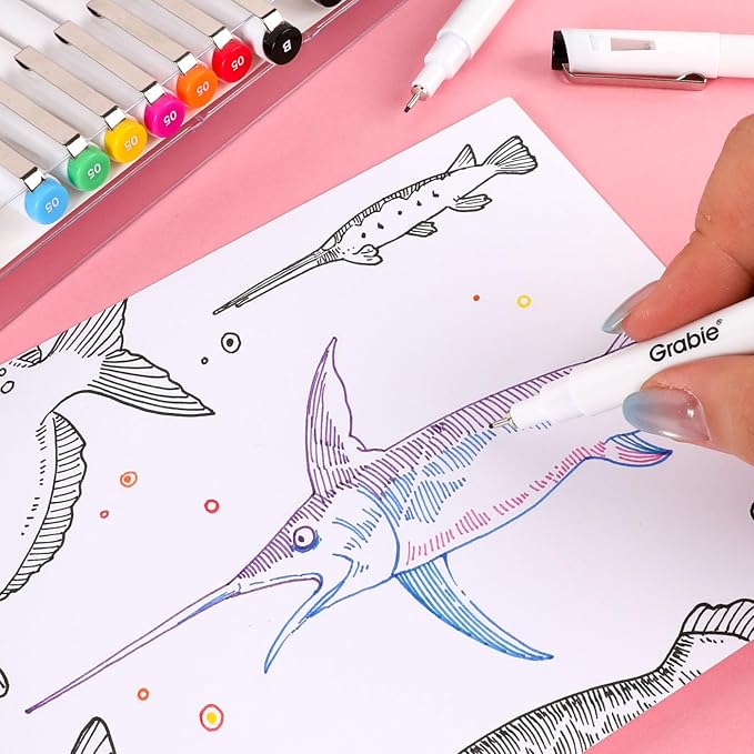 Grabie Micro Fineliner Pens, 10 Multicolor Waterproof Drawing Pens | Waterproof Pigment Ink, 10 Assorted Tip Sizes, Multicolor Fine Lines, Metal-Clad Nibs, Smooth Ink Flow, Smudge Resistant