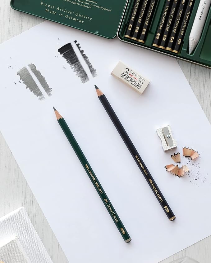 Faber-Castell Pitt Graphite Matte Pencil Set, Metal Tin of 6 Graphite Pencils, Sketching and Drawing Pencil Set (B, 4B, 6B, 8B, 10B, 12B)