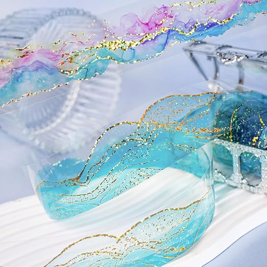 Gradient Watercolor Smudge PET Tape Decorative Collage Junk Journal Scrapbook Supplies Gold Foil Watercolor Blending Design Deco Tape For Scrapbooking Star Sky PET Stickers For Journaling Supplies