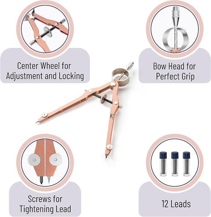 Mr. Pen- Professional Compass for Geometry, Extra Lead | Metal Compass Drawing Tool for Students, Drafting and Engineering, Technical Drawings, Circles and Geometry Projects