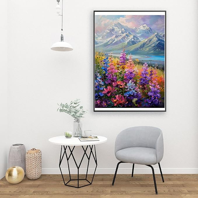 pchmcu Wild Flowers Paint by Numbers Kits for Adults - Mountain Flowers Paint by Number Adult,Landscape Canvas Paint by Numbers for Adults,DIY Oil Painting Kits for Gifts Home Decor 16x20in