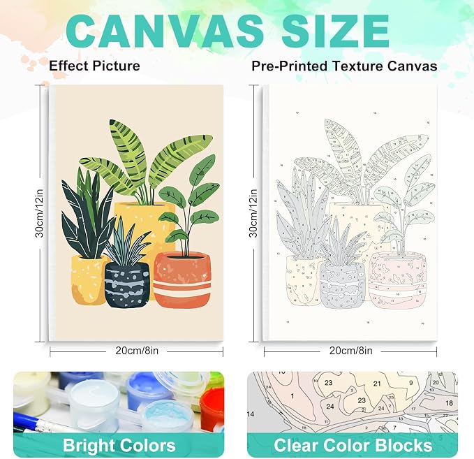 GEEHEIY Framed Paint by Numbers Kit for Adults, Potted Plants, 8 x 12 Inch | DIY Adult Paint by Number Kit for Beginners, Botanical Wall Decor, Stress Relief Craft Gift, Creative Hobby