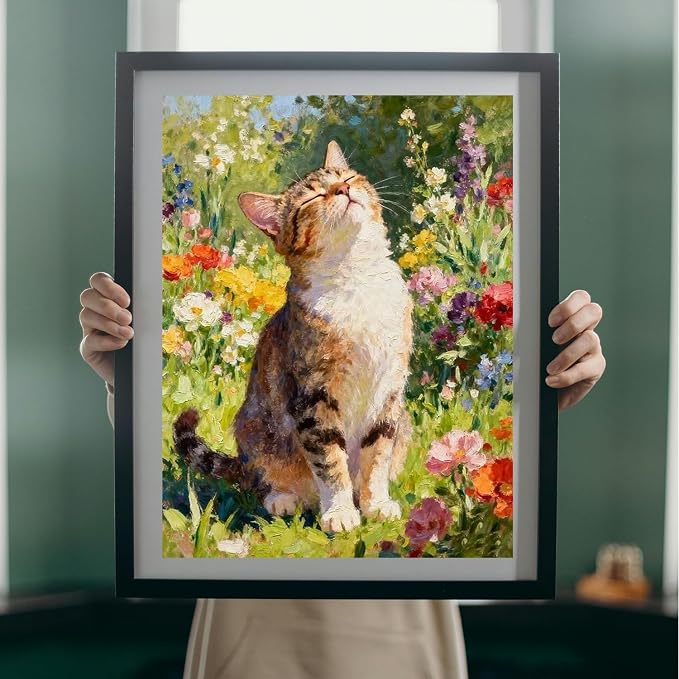 MBNTJHT Cat Paint by Numbers Kit for Adults Beginner,Cat and Flower Paint by Number Kits on Canvas,DIY Acrylic Oil Painting Art Crafts Kit for Home Wall Decor 16X20 Inch.