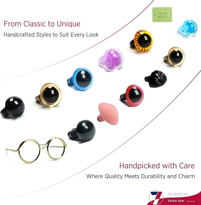 SEVENSUN 266 PCS Safety Eyes for Crocheting, Crochet Safety Eyes and Noses for Amigurumi Crochet Animals Craft Doll Eye Glasses