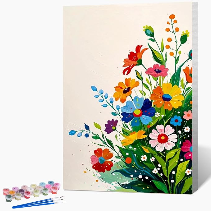 Possoco Framed Paint by Numbers Kit for Adults Beginner & Kids, Flowers Easy Adult Paint by Number Kits on Canvas, DIY Colorful Acrylic Number Painting for Adults for Home Decor Gift 8x12 Inch