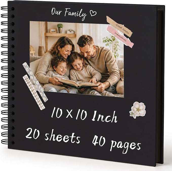 10x10 Inch DIY Scrapbook Album 40 Pages (20 Sheets), Hardcover Kraft Paper