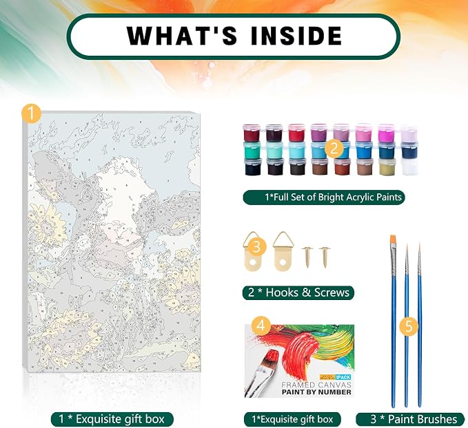 Framed Paint by Numbers Kit for Adults Beginner & Kids Ages 8-12, Funny Animal Cow Adult Paint by Number Kits on Canvas with Frame, DIY Number Painting for Adults for Home Wall Decor Gift 8 x 12 Inch