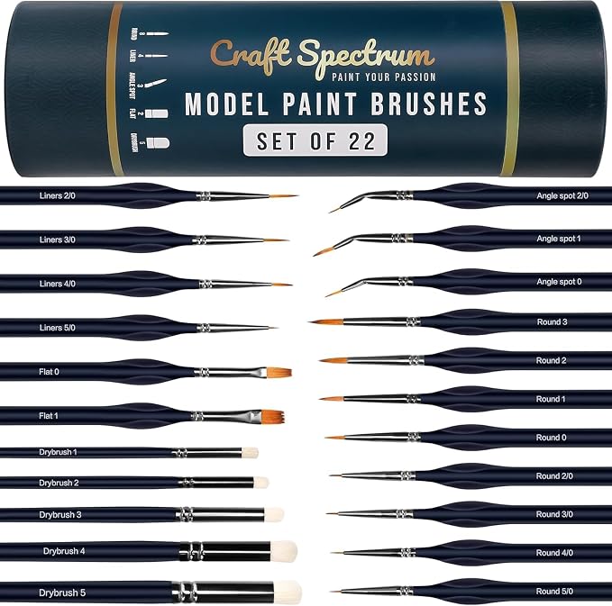 22pc Miniature Paint Brushes & Brush Case, Model Paint Brushes & Drybrush