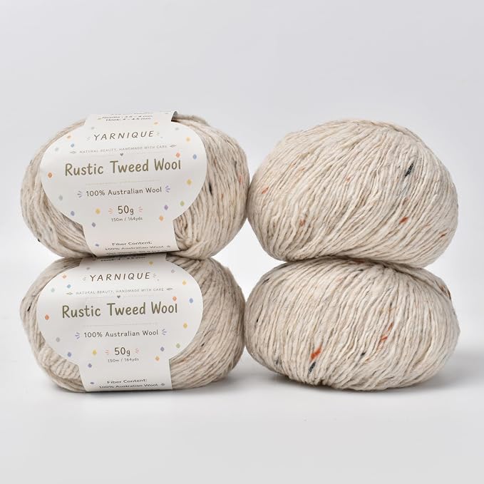 Rustic Tweed Wool Yarn, 1oo% Australian Wool, DK, 4 Skeins 200g/656yds (3125 Vintage Ivory Fleck), Tweed Wool Yarn for Crochet | Soft Structure | Beautiful Stitch Texture
