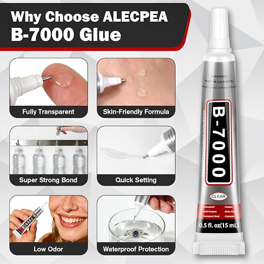 B-7000 Glue Clear with Precision Tip, 15ml 10 Pack Multi-Function Craft Adhesive, Waterproof Strong Bond Glue for Jewelry Making, Rhinestones, Bedazzling, Crafts, Shoes, Fabric, Phone Repair