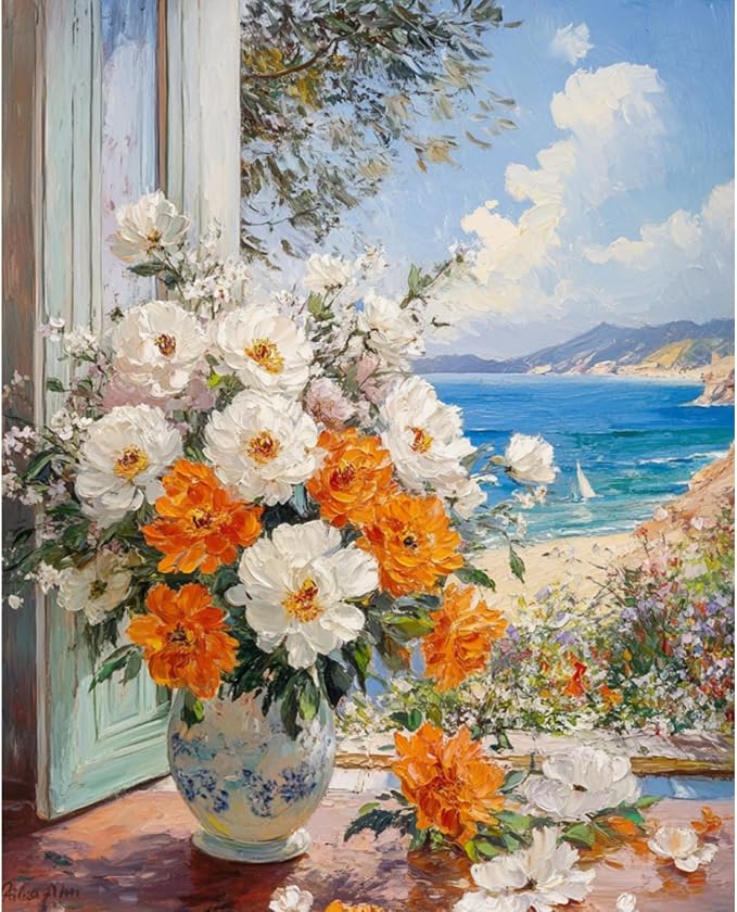 Banket Paint by Numbers Kit for Adults Beginner Flower DIY Painting Kits for Adults Bottle Flowers Easy Adult Paint by Number Kits on Canvas Color by Numbers for Gifts Home Wall Decor 16x20 Inch