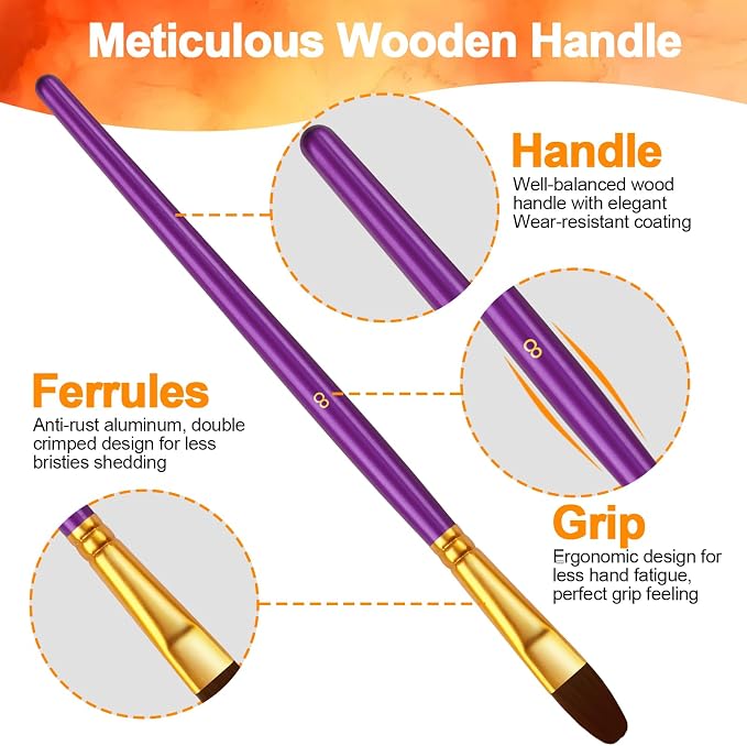 Paint Brushes Set, 5 Pack 50 Pcs Round-Pointed Tip Paintbrushes Nylon Hair Artist Acrylic Paint Brushes for Acrylic Oil Watercolor, Face Nail Art, Miniature Detailing & Rock Painting, Purple
