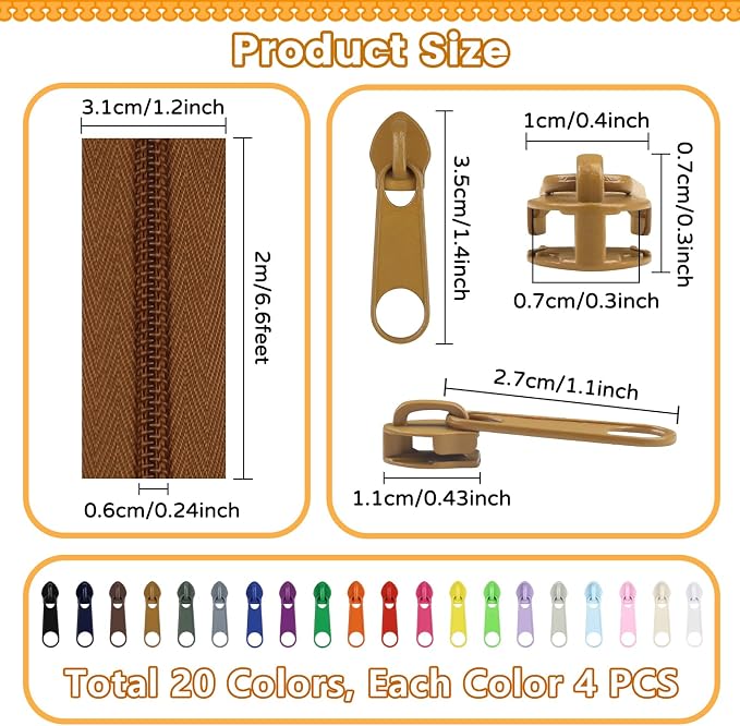 DOITEM 44.4 Yards/ 40 m 20 Pieces Assorted Colors #5 Nylon Coil Zippers, Sewing Zippers Endless Zips with 80 Pieces Zipper Sliders Zip Heads for DIY Sewing Tailor Craft Supplies