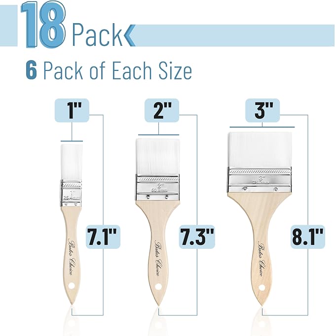Bates Chip Paint Brushes, 18 Pack, 1", 2", 3", Synthetic Bristles Painting Brushes Set, Chip Brush, Wood Stain Brush Set