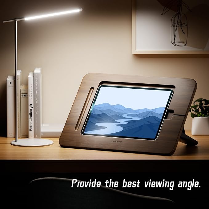 AFOOYO Bamboo Tablet Drawing Stand Tablet Holder - Portable & Adjustable 5 Angles,Laptop Stands Riser,Compatible with 12.9/13 inch iPad Pro-3rd-7th Gen(Walnut Varnish)