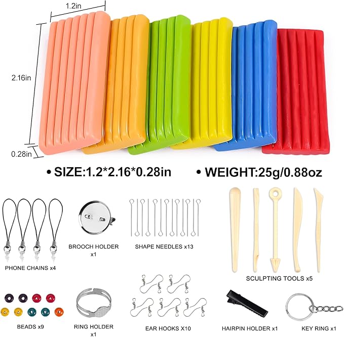 CiaraQ 50-Color Polymer Clay Oven Bake Modeling Kit | Heavier than most clay sets – 28g per block vs 20g. 50 colors, 2-layer storage box, Non-toxic. Great for kids & beginners