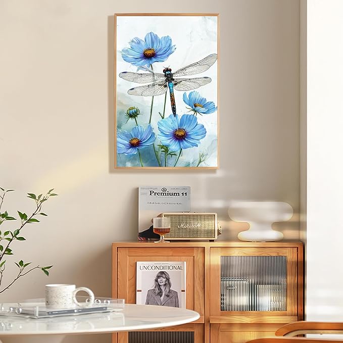 Fountor Framed Paint by Numbers Kit for Adults Beginner & Kids Ages 8-12, Dragonfly Paint by Number with Frame, Easy Acrylic Flowers Painting by Numbers Kit on Canvas 8x12 inch