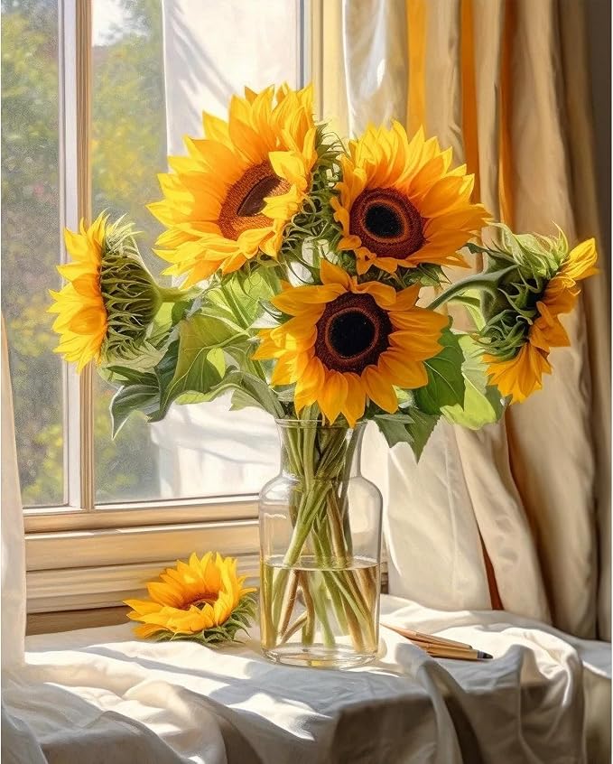 PRASIO Paint by Numbers Kit for Adults Flowers Sunflower Easy Adult Paint by Number Kits DIY Acrylic Watercolor Oil Paint by Number for Adults Beginner for Home Decor Gift 16x20 Inch