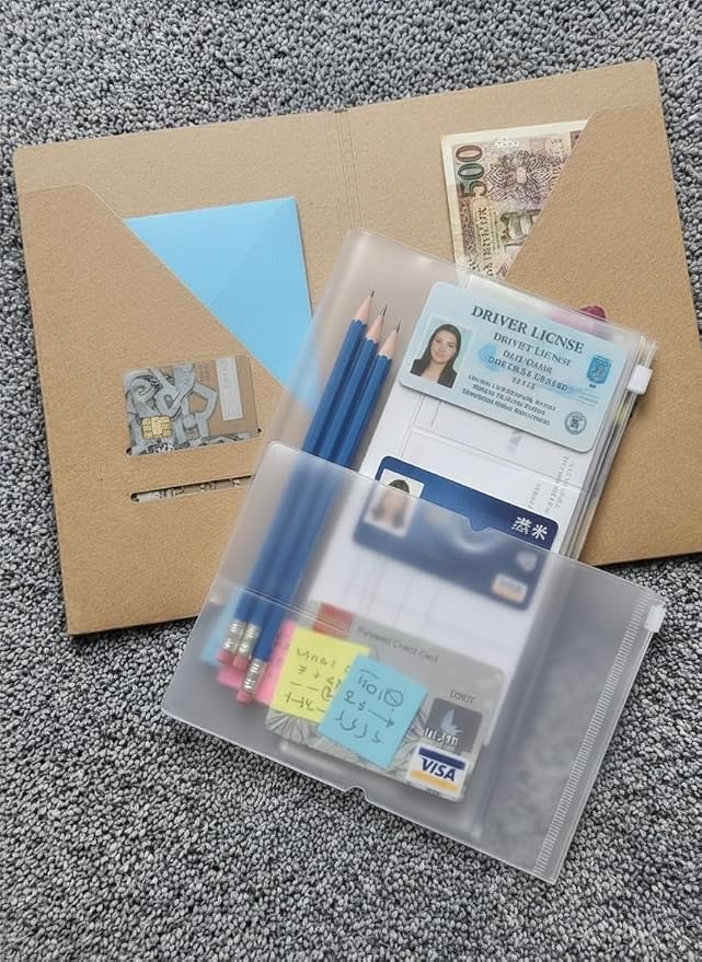 2 Pack Passport Travelers Notebook Accessories Kit Includes Kraft File Folders, PVC Zipper Pouches, Pen Holders, Binder Clips & Elastic Bands for Travel Journal Organizer Supplies