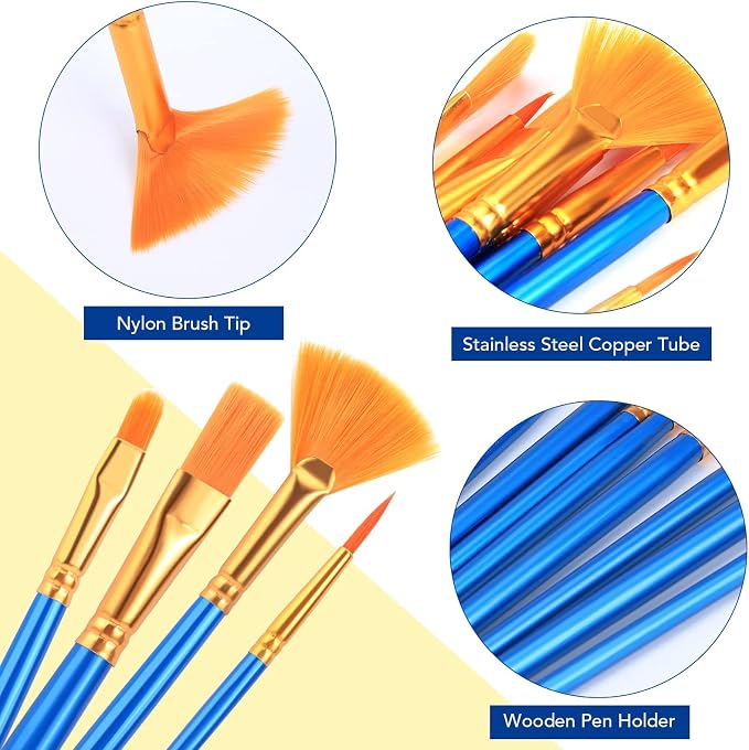 AROIC Acrylic Paint Brush Set, 100 Packs / 1500Pcs Nylon Hair Paint Brushes | All Purpose Oil Watercolor Face Body Rock Painting Artist, Small Painting Brush Kits for Kids Adult Drawing