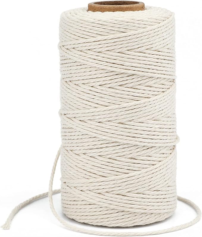 G2PLUS White String,2MM 328Feet Beige Cotton Twine for Crafts & Cooking | Natural White Cotton,for Crafts, Butchers, Cooking, Beige Gift Wrapping Twine for Home Decor