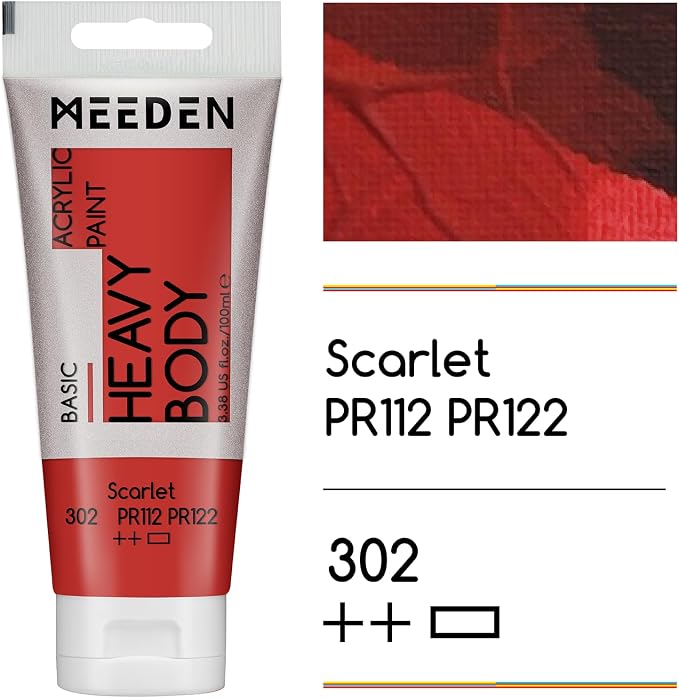 MEEDEN Acrylic Paint Scarlet Red: 100ml/3.38oz x 2 with Titanium White | Heavy Body Artist Acrylic Paint Set for Canvas, Wood & Craft, Non-toxic Creamy Art Paint with Titanium White for Mixing