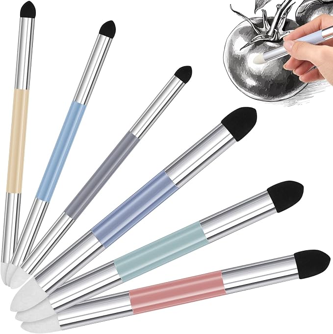 Kosiz 6 Pcs Blending Sponge Pen Rub and Buff Double Headed, Morandi | Washable Sponge Tips, Art Drawing Shading and Highlight Tools, Smooth Color Blending, Reusable Blending Tools for Oil Pastels