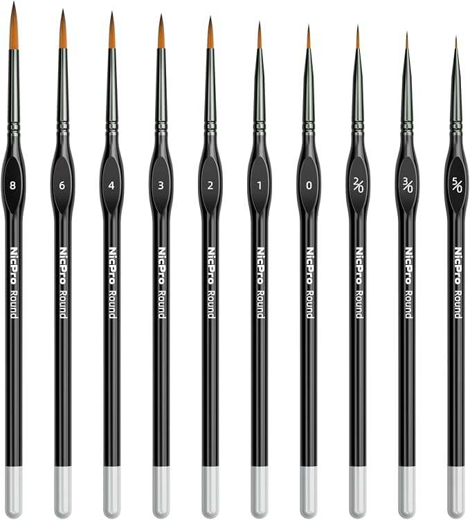 Nicpro 10 PCS Detail Paint Brushes Set, Miniature Brushes for Fine Detailing & Art Painting - Acrylic, Watercolor, Oil, Models, Paint by Numbers, Craft