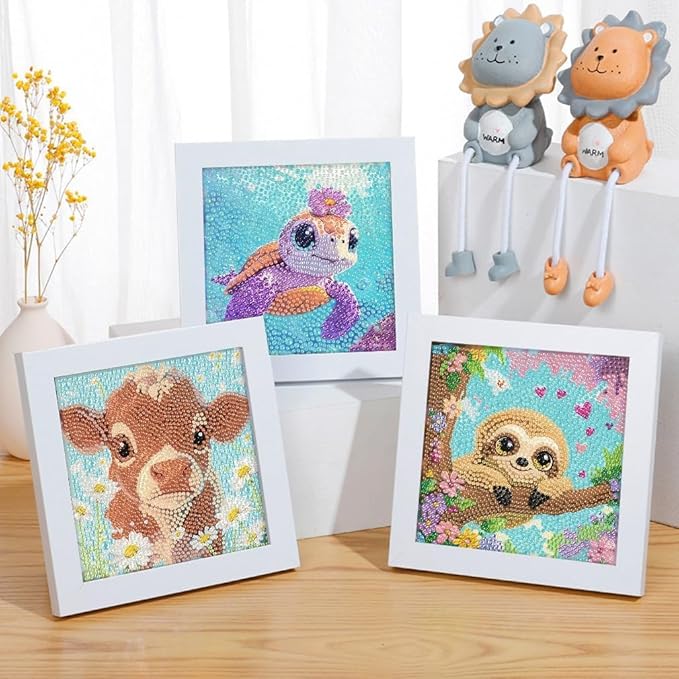 VividMeng 6 Pack Diamond Painting Kits for Kids Beginners,Full Drill Cute Animals Diamond Art Kits,Diamond Art Arts and Crafts for Kids Ages 4-8-12,Home Wall Decor 6x6 Inch