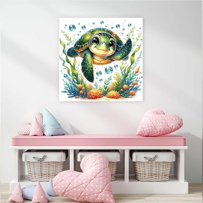 HOIYLDS Cute Turtle Diamond Painting Kits for Adults - Diamond Art Kits for Adults Beginner, DIY Full Drill Diamond Dots Paintings with Diamonds 5D Gem Art and Crafts Home Wall Decor 14x14inch