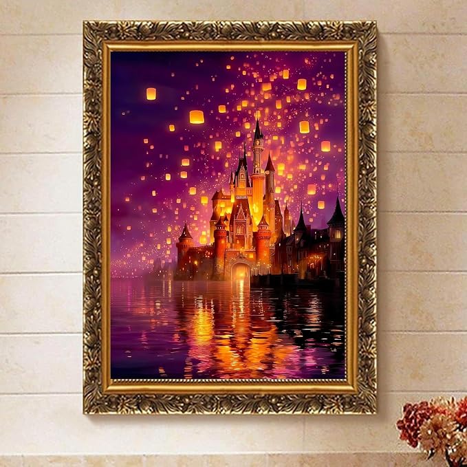 Magical Castle Paint by Numbers Kit for Adults Framed Canvas Frameworkless | Easy Adult Paint by Number Kits on Canvas DIY Magical Castle Painting for Beginners Art by Numbers for Home Wall Decor Gift