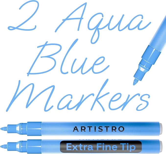 ARTISTRO Light Blue Acrylic Paint Markers - 0.7mm Extra Fine-Tip - Set of 2