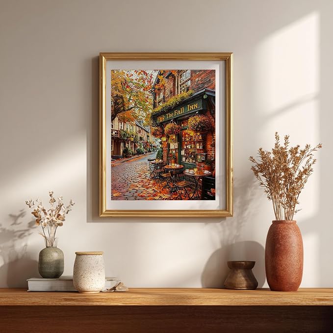 Gemozaic Fall Paint by Numbers Kit for Adults, Street Landscape, 16 x 20 in | Fall Inn Paint by Number on Canvas, Autumn Acrylic Painting by Numbers, Color by Number for Home, Wall Decor, Gift, Unframed