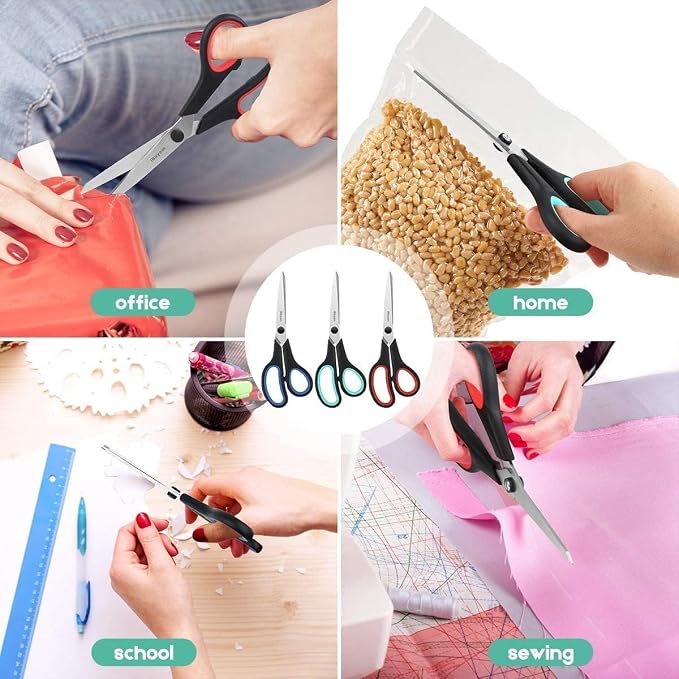 iBayam 8.5" All Purpose Sharp Black Scissors, Comfort-Grip Handles, 24-Pack | 2.5MM Thick Blade, School Student Teacher Classroom Must Have, Office Desk Home Sewing Fabric Supplies, Right & Left Handed