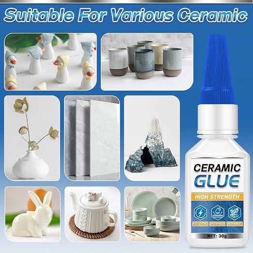 Ceramic Glue Repair Kit, Ceramic Glue for Pottery, Porcelain, Mugs, Dishes, Glass and More, Waterproof & High Temperature Resistant